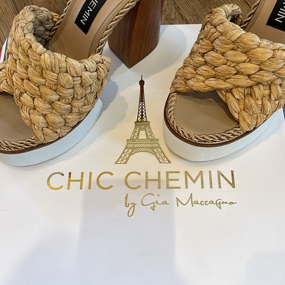 Chic Chemin by Gia Maccagno Marielle Natural Raffia Shoes Size 39 - Picture 6 of 8